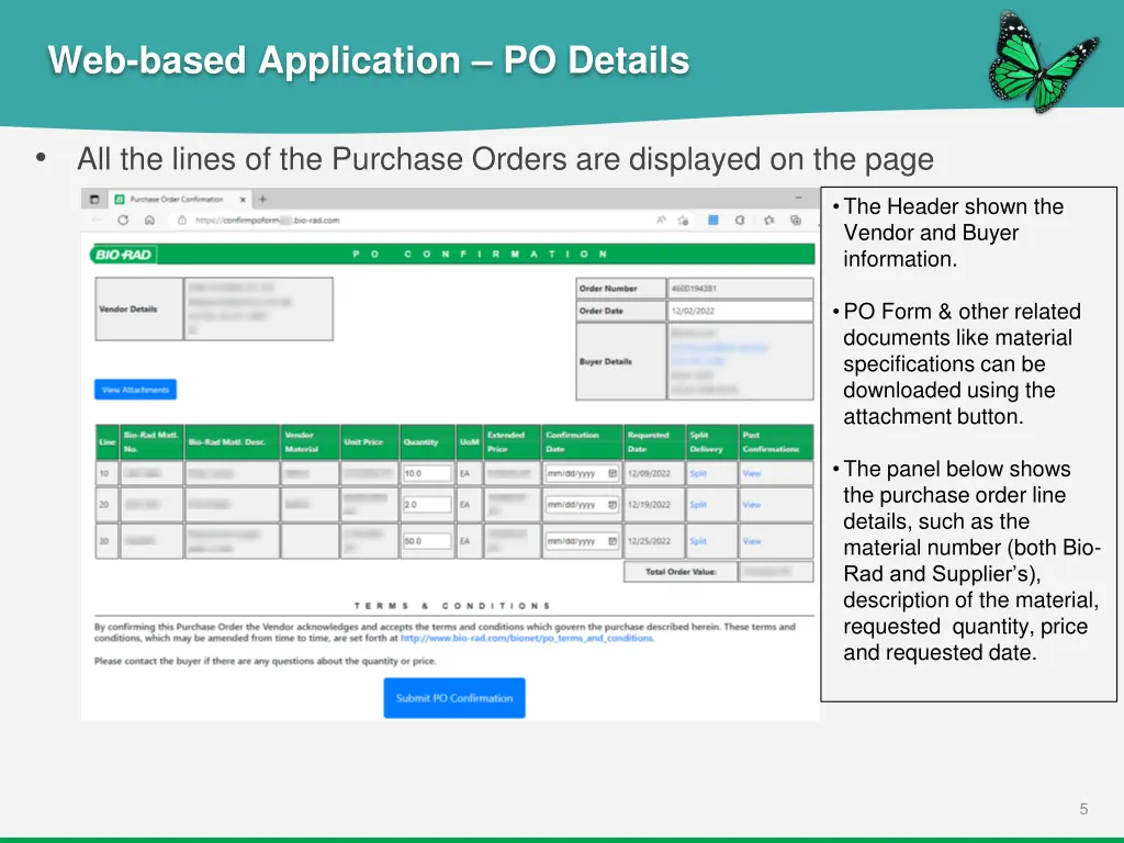 web based application po details