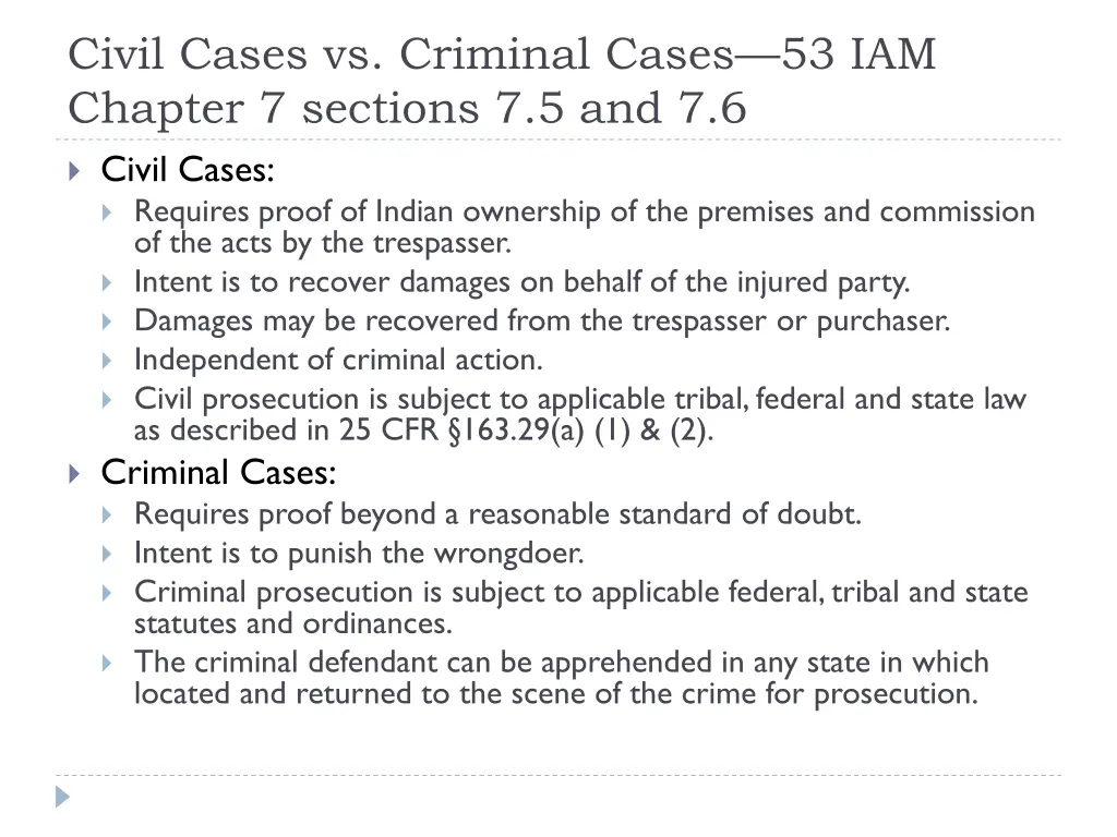 civil cases vs criminal cases 53 iam chapter