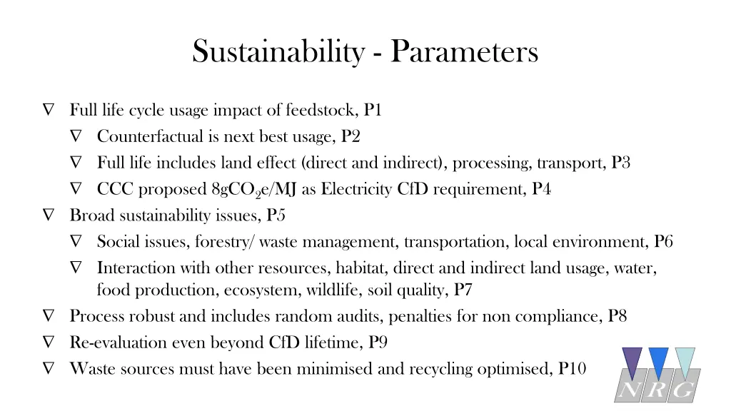 sustainability parameters