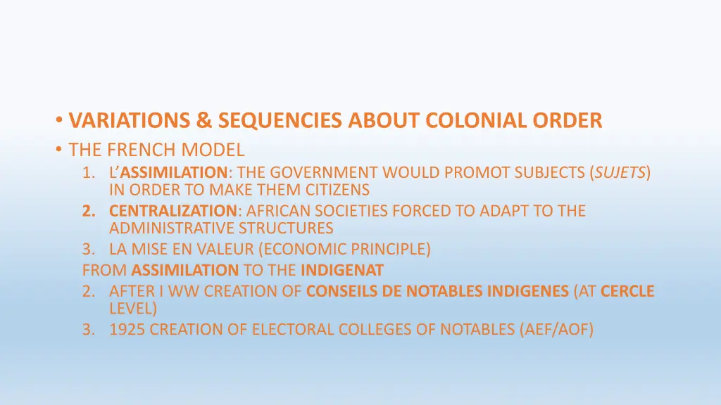 variations sequencies about colonial order