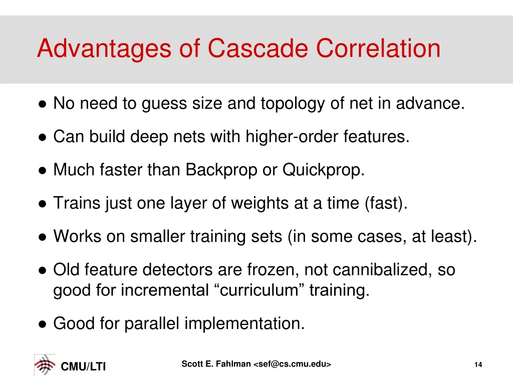 advantages of cascade correlation