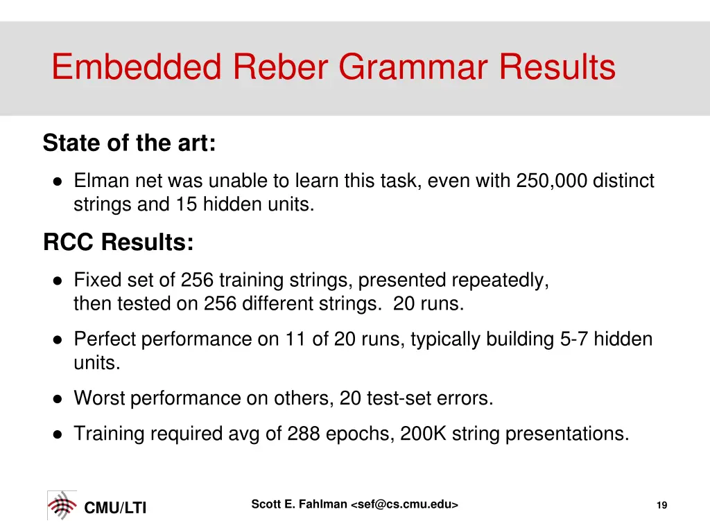 embedded reber grammar results