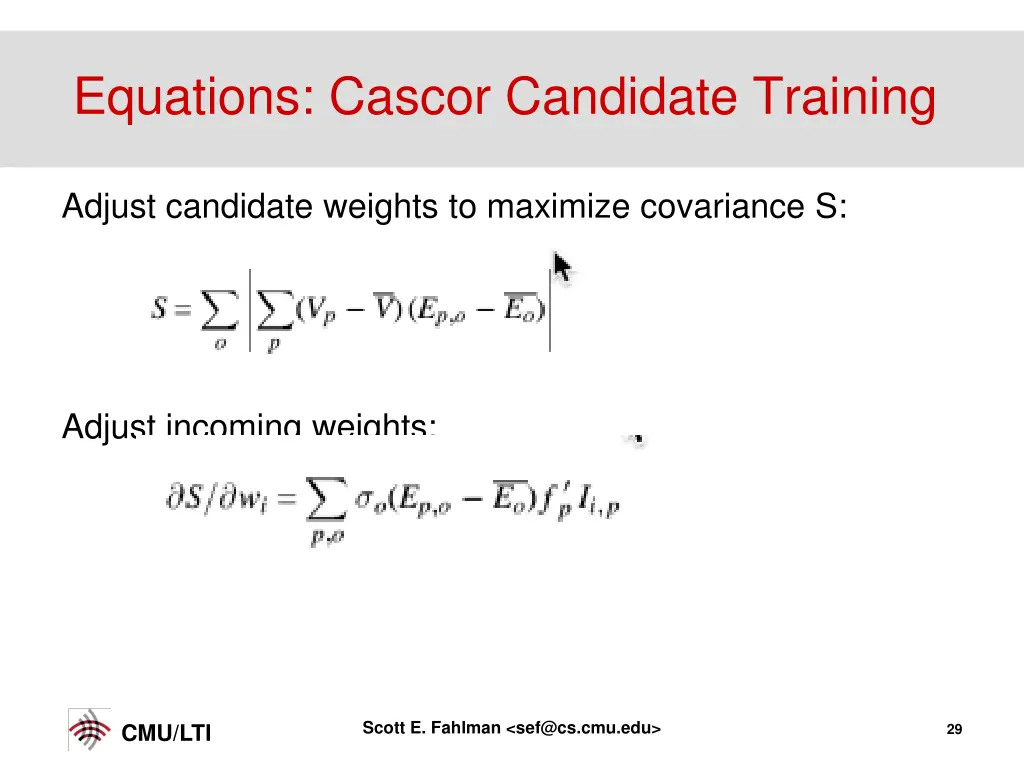 equations cascor candidate training
