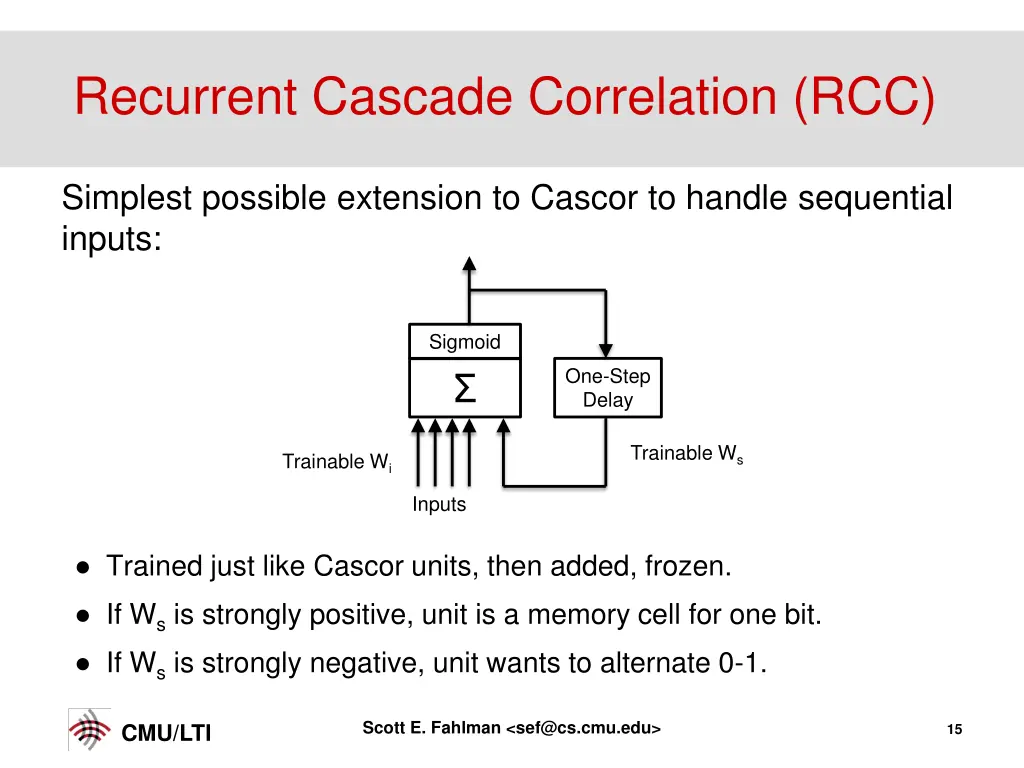recurrent cascade correlation rcc