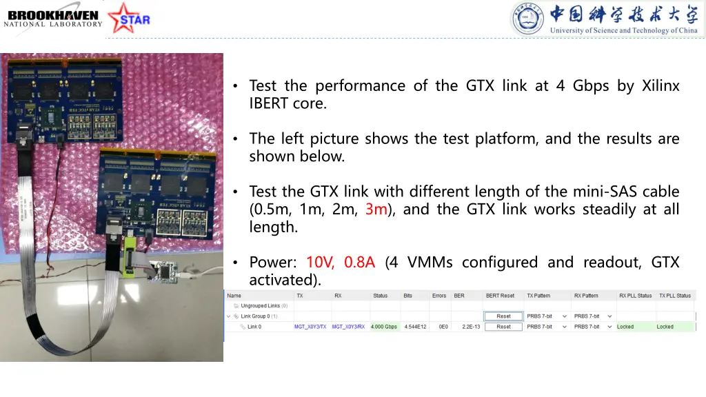 test the performance of the gtx link at 4 gbps