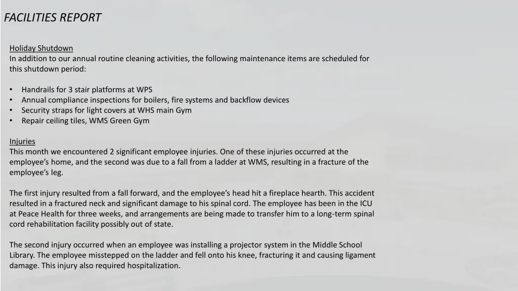 facilities report