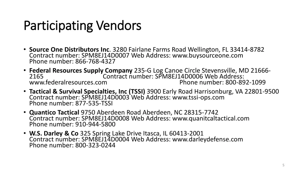 participating vendors participating vendors