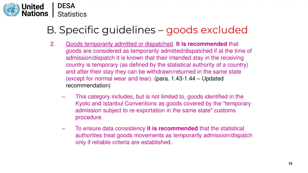 b specific guidelines goods excluded 1