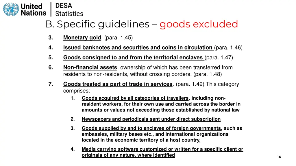 b specific guidelines goods excluded 2