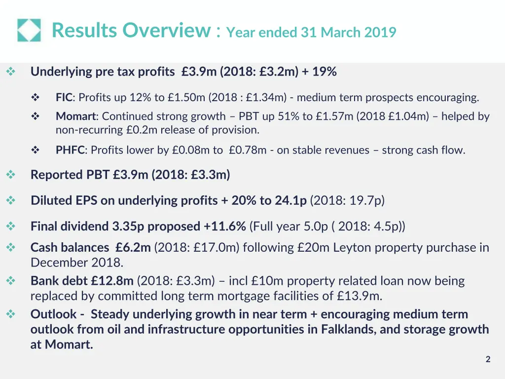 results overview year ended 31 march 2019