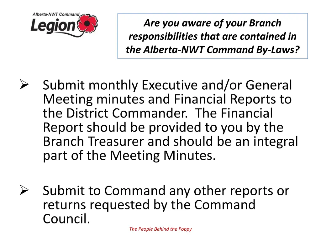 are you aware of your branch responsibilities