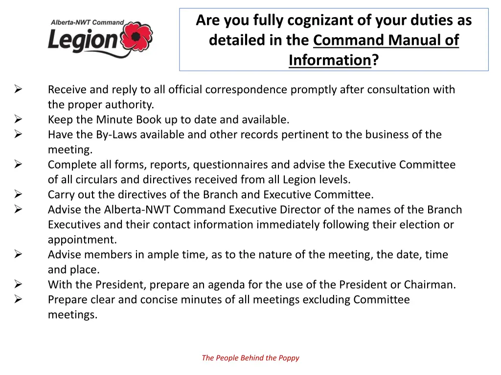 are you fully cognizant of your duties 1