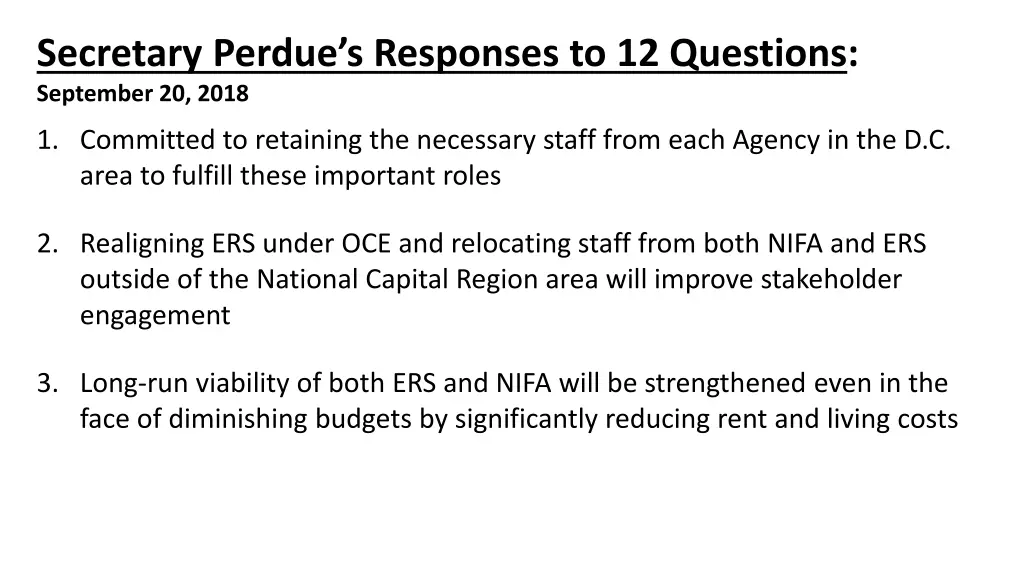 secretary perdue s responses to 12 questions