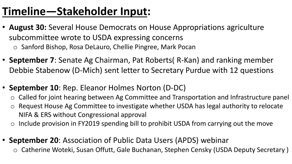 timeline stakeholder input august 30 several