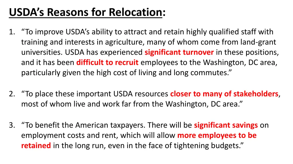usda s reasons for relocation