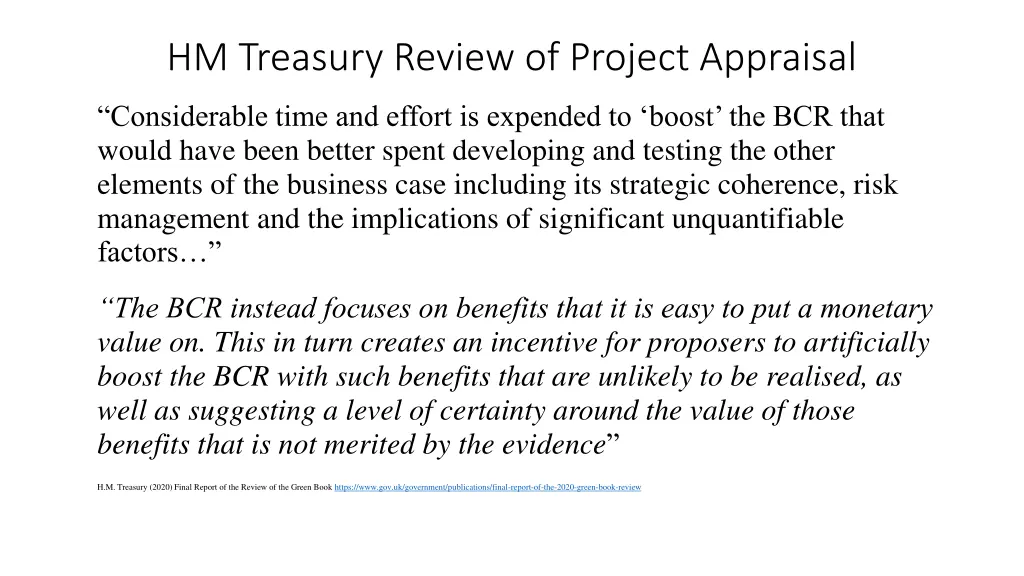 hm treasury review of project appraisal