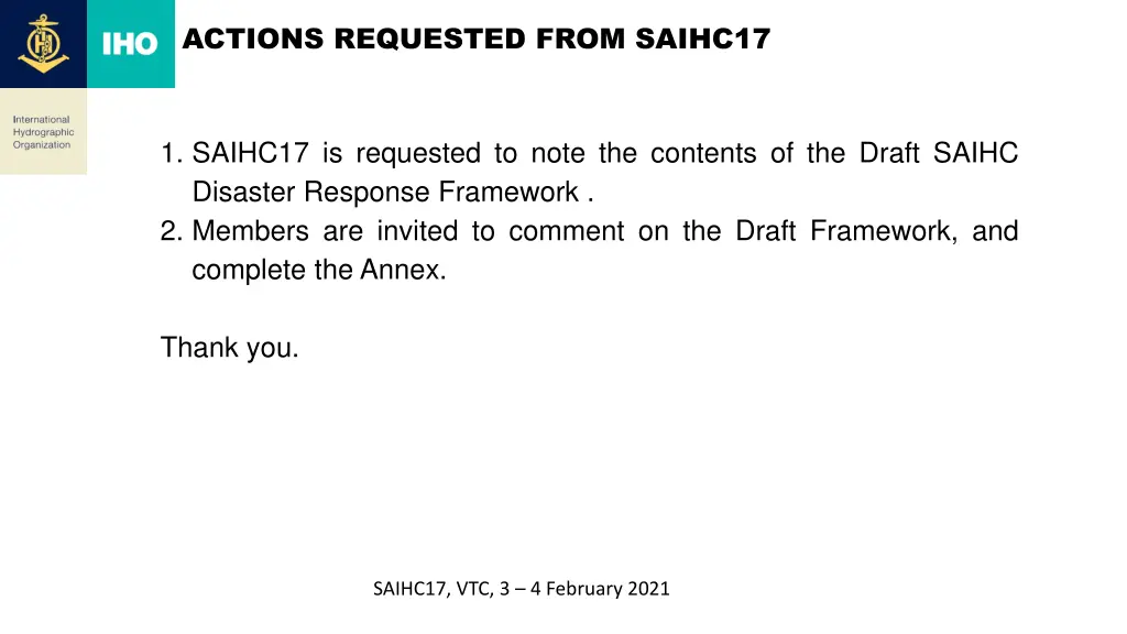actions requested from saihc17