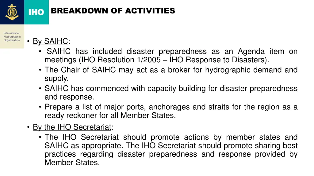 breakdown of activities 1