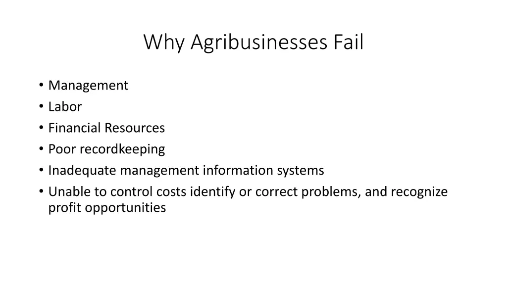 why agribusinesses fail