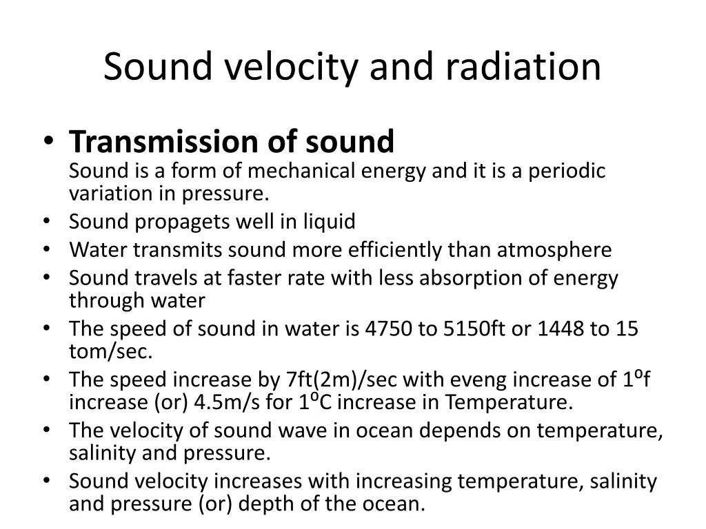 sound velocity and radiation