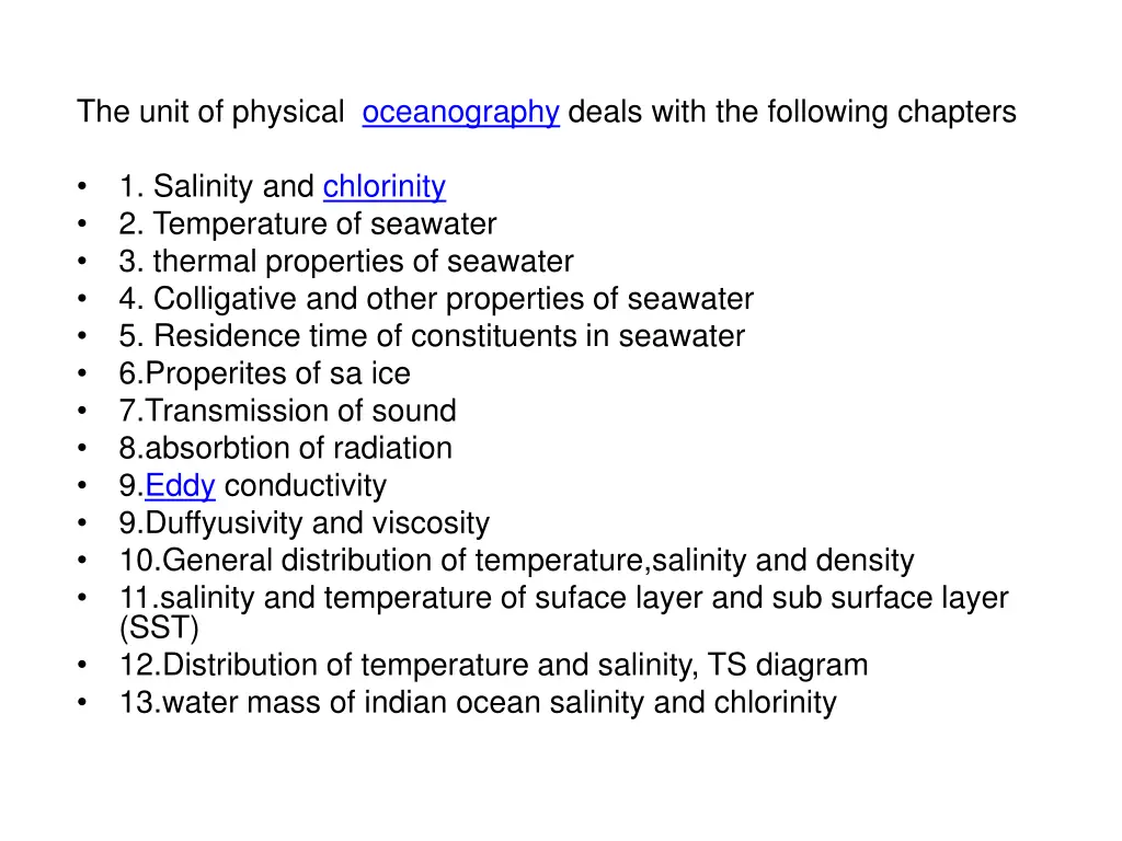 the unit of physical oceanography deals with