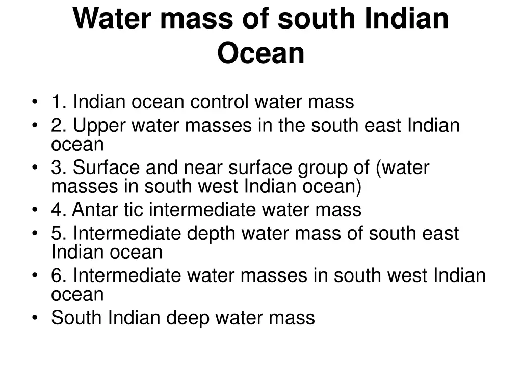 water mass of south indian ocean