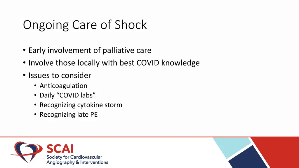 ongoing care of shock