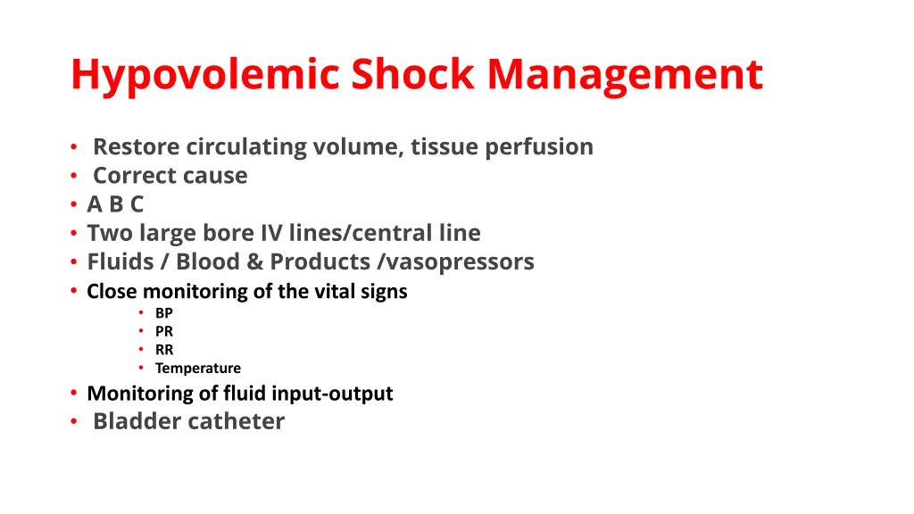 hypovolemic shock management
