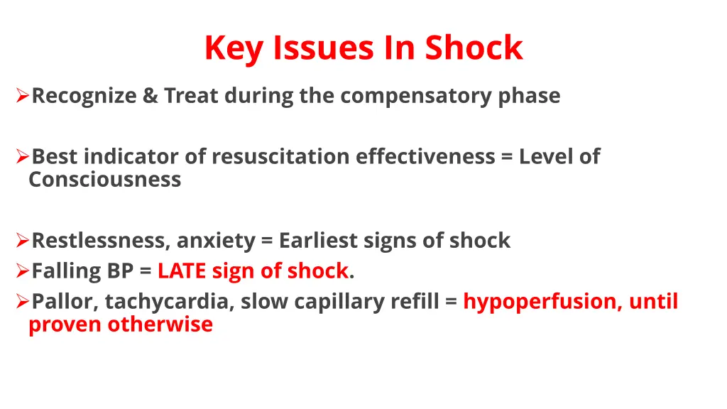 key issues in shock