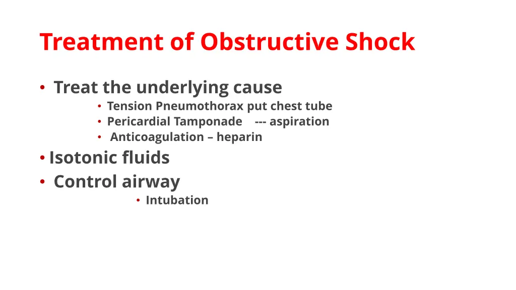 treatment of obstructive shock