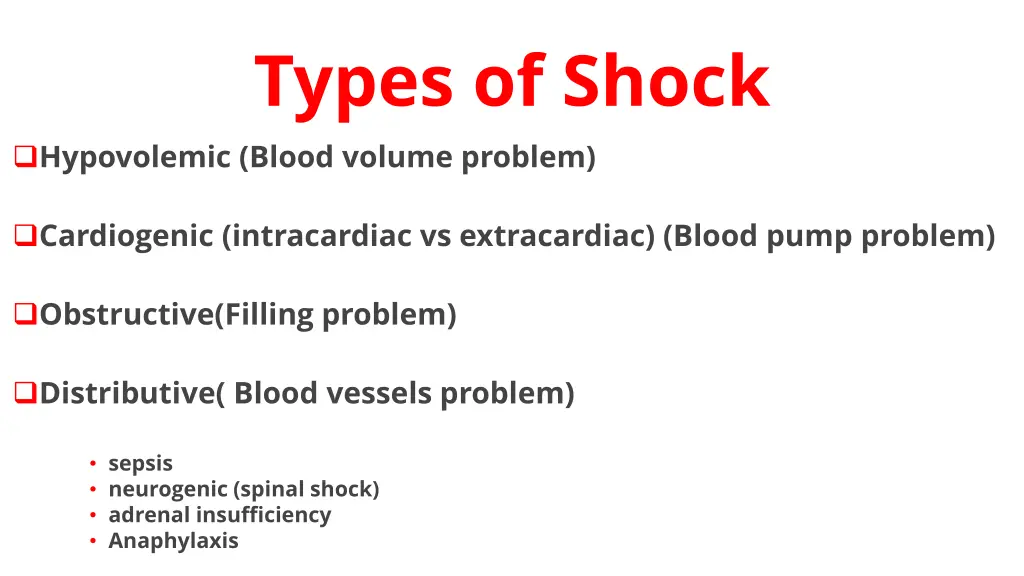 types of shock hypovolemic blood volume problem