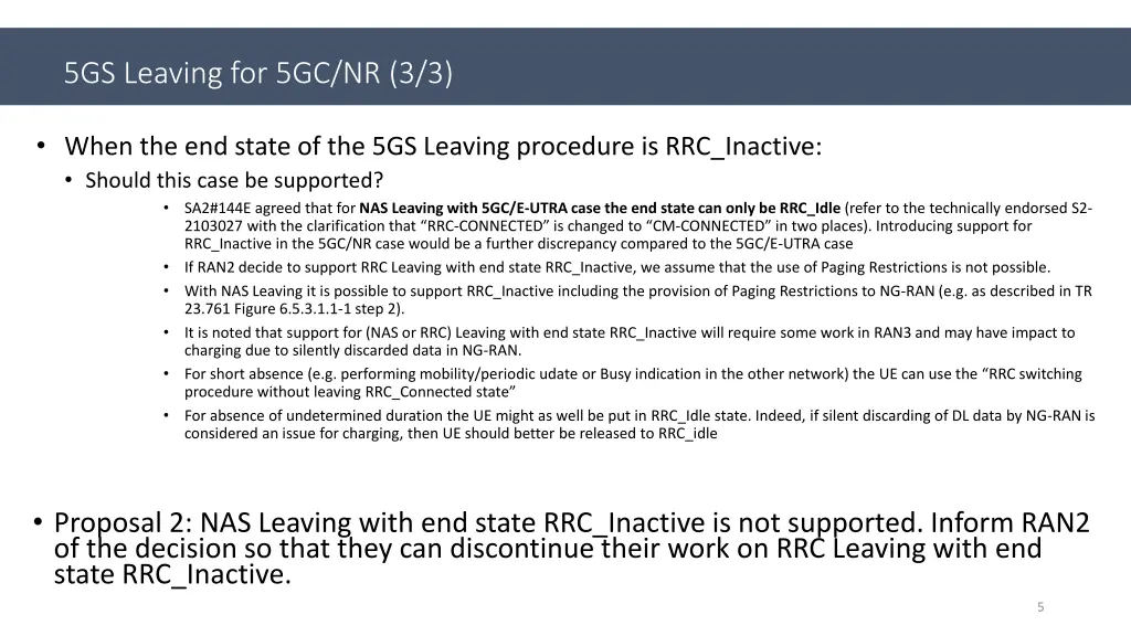 5gs leaving for 5gc nr 3 3