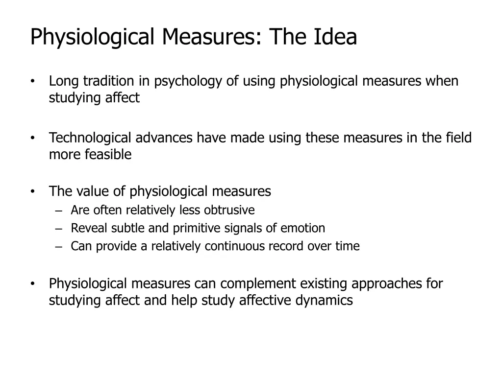 physiological measures the idea