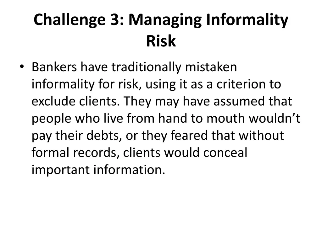challenge 3 managing informality risk