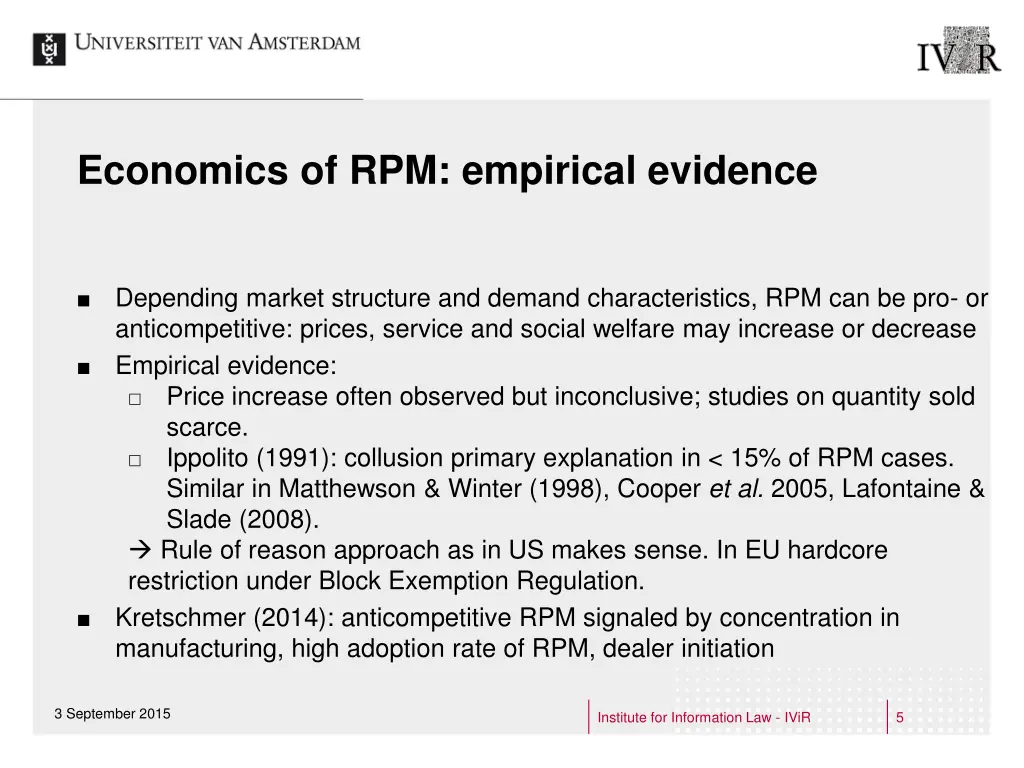 economics of rpm empirical evidence