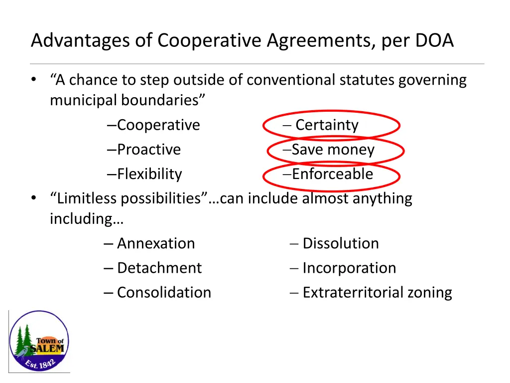 advantages of cooperative agreements per doa
