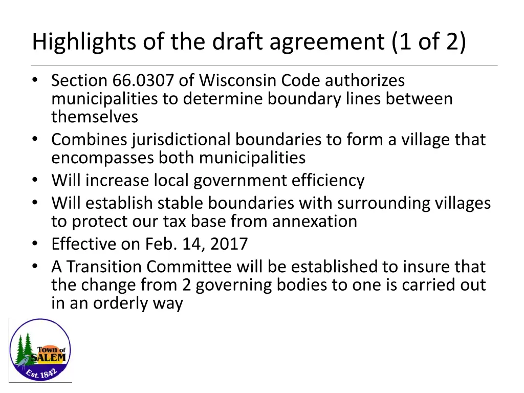 highlights of the draft agreement 1 of 2