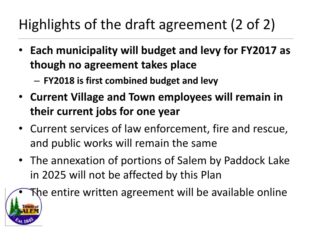 highlights of the draft agreement 2 of 2