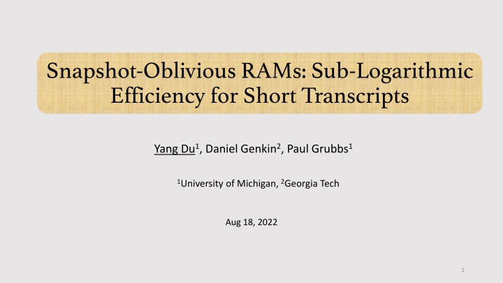 snapshot oblivious rams sub logarithmic