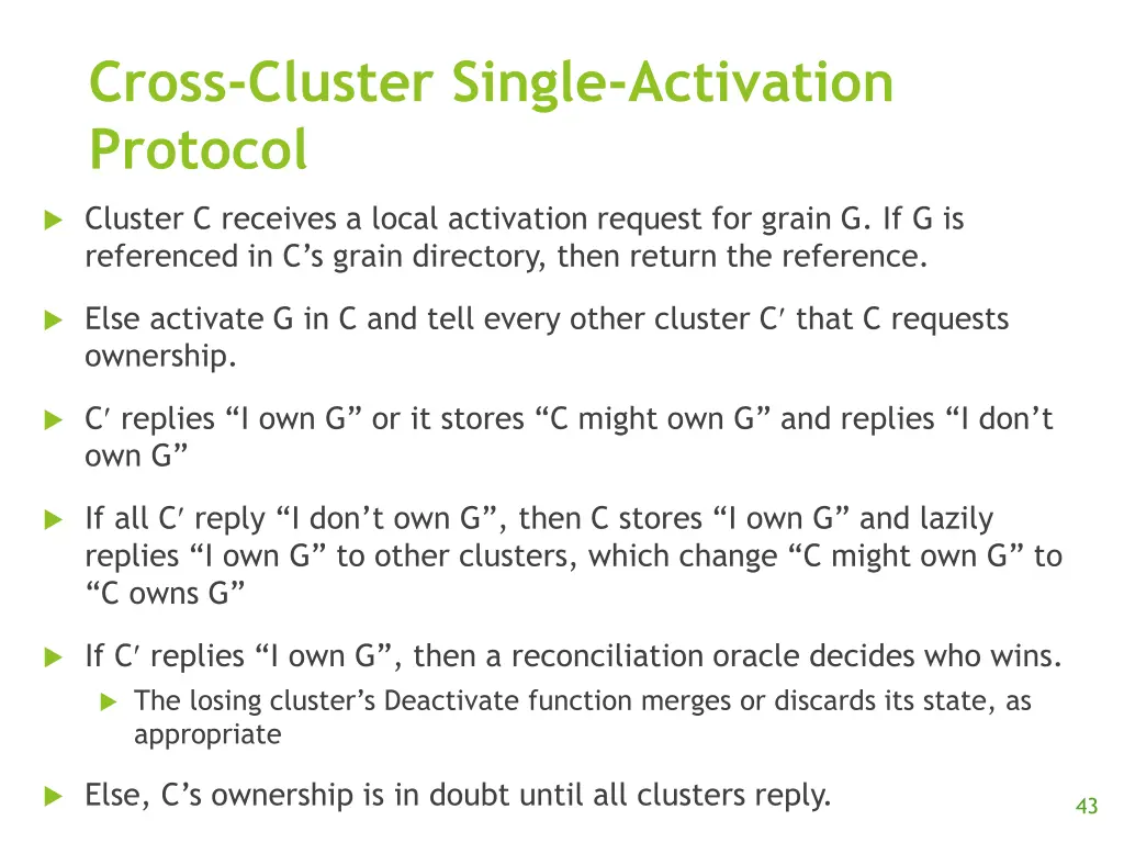 cross cluster single activation protocol