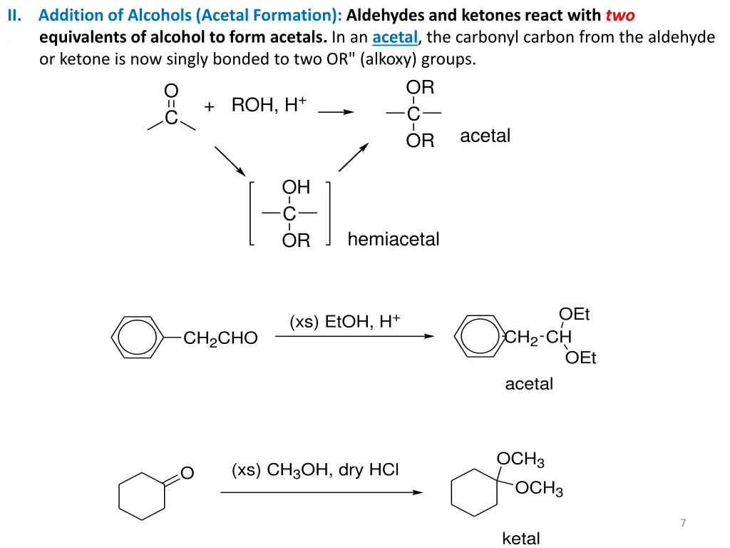 ii addition of alcohols acetal formation