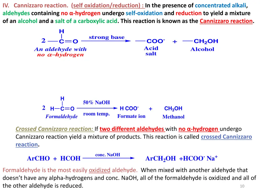 iv cannizzaro reaction self oxidation reduction
