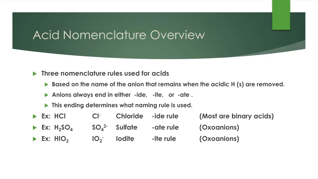 acid nomenclature overview