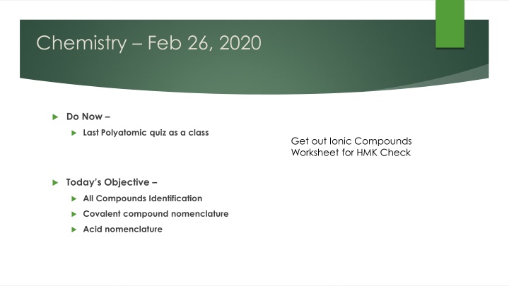 chemistry feb 26 2020