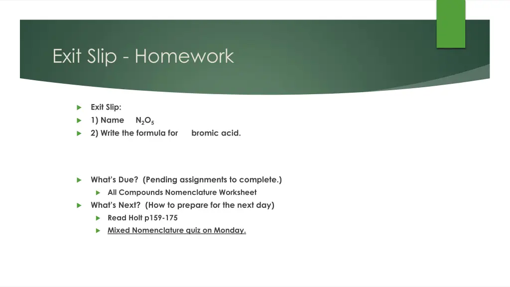 exit slip homework