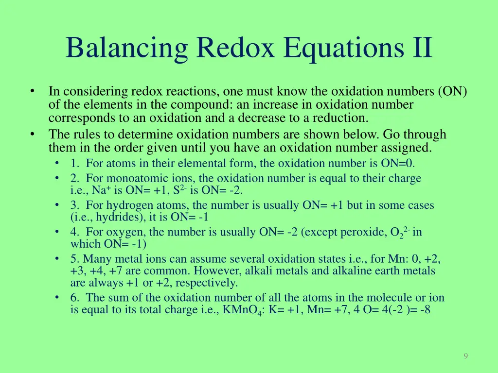 balancing redox equations ii