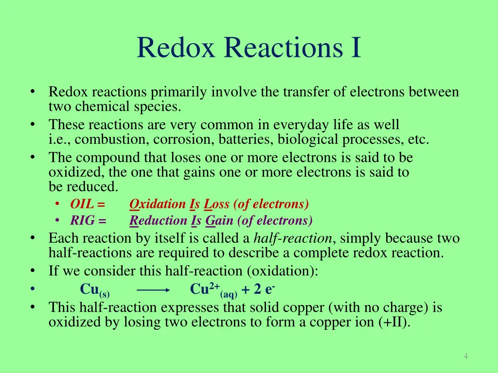 redox reactions i
