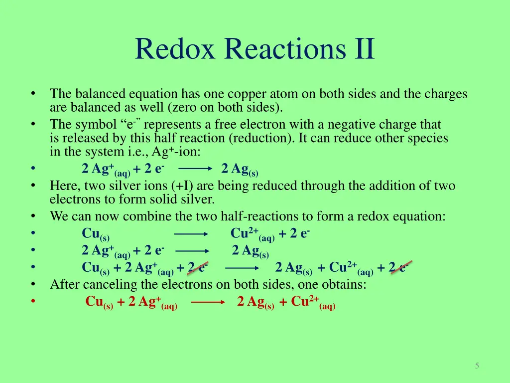 redox reactions ii