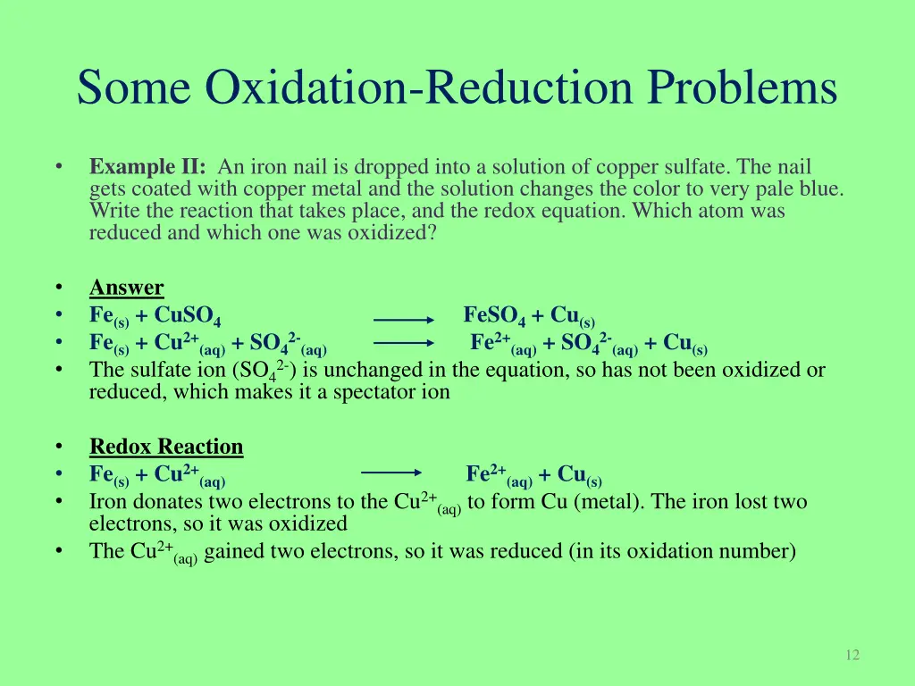 some oxidation reduction problems