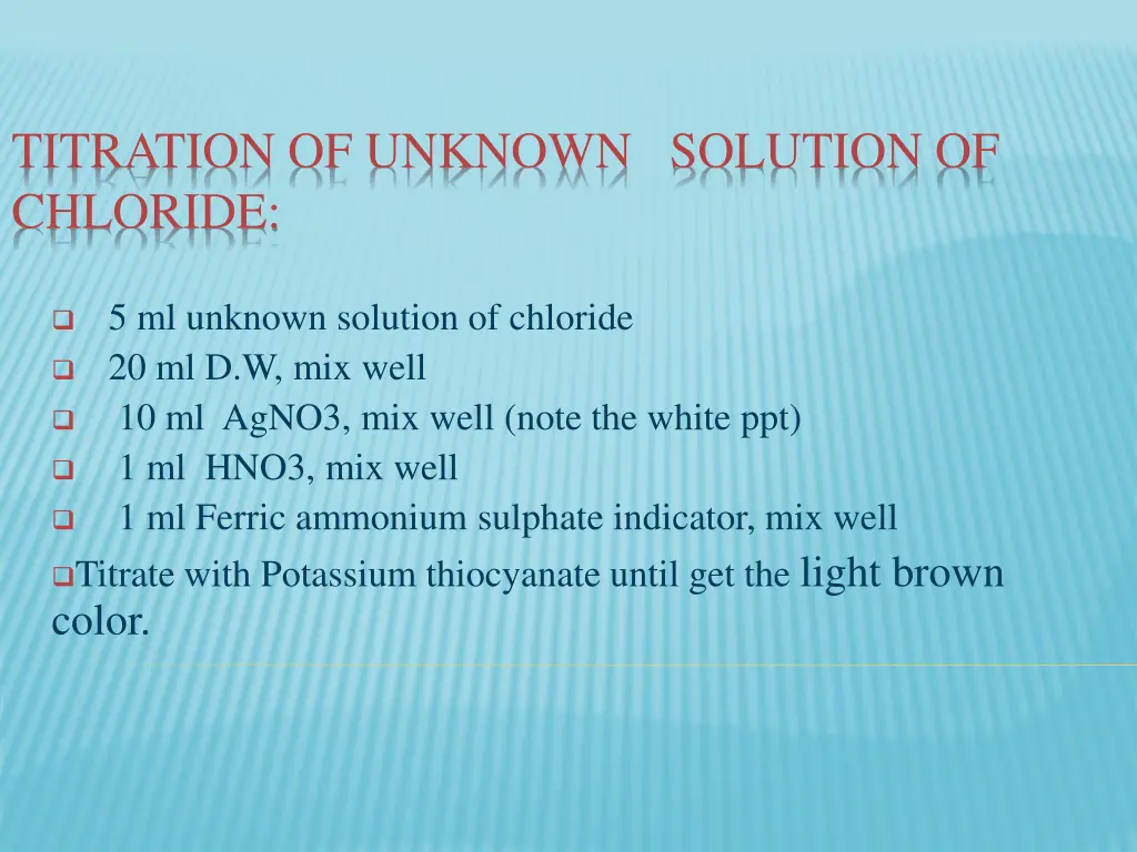 titration of unknown solution of chloride